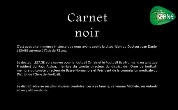 Carnet Noir – DISTRICT DE L'ORNE DE FOOTBALL